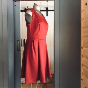 Burnt Orange, Sleeveless, Knee-Length Knit Dress